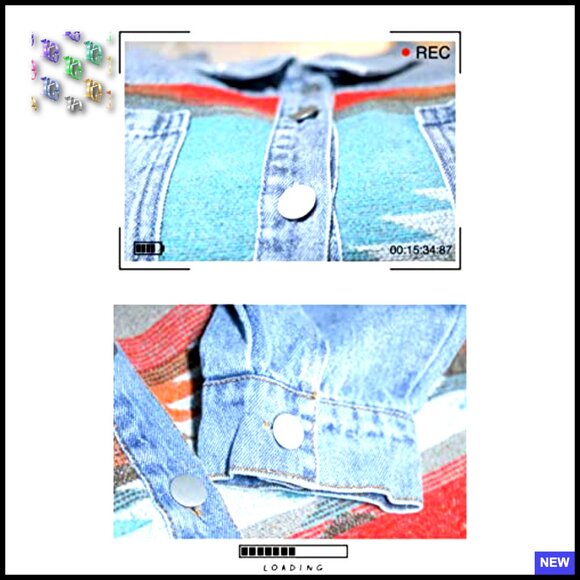 Vintage Aztec Denim Jacket Distressed Lapel Long Sleeve Button Down Shacket - Picture 5 of 7